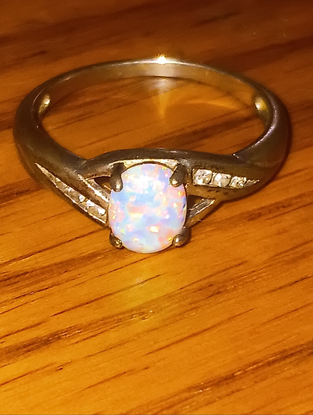 Sterling 1ct. Natural Opal Diamond Ring